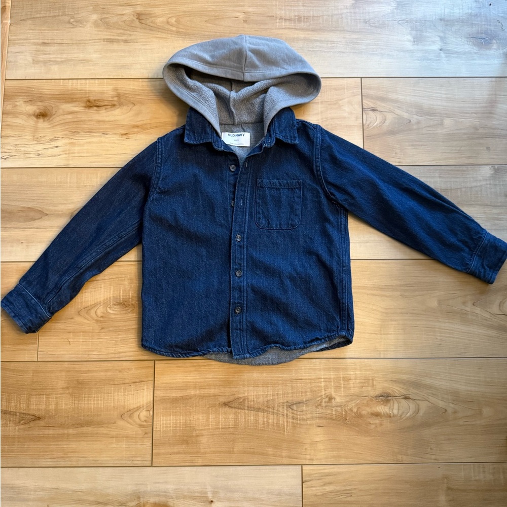 Old Navy Kids Blue Denim Jacket with Gray Hood